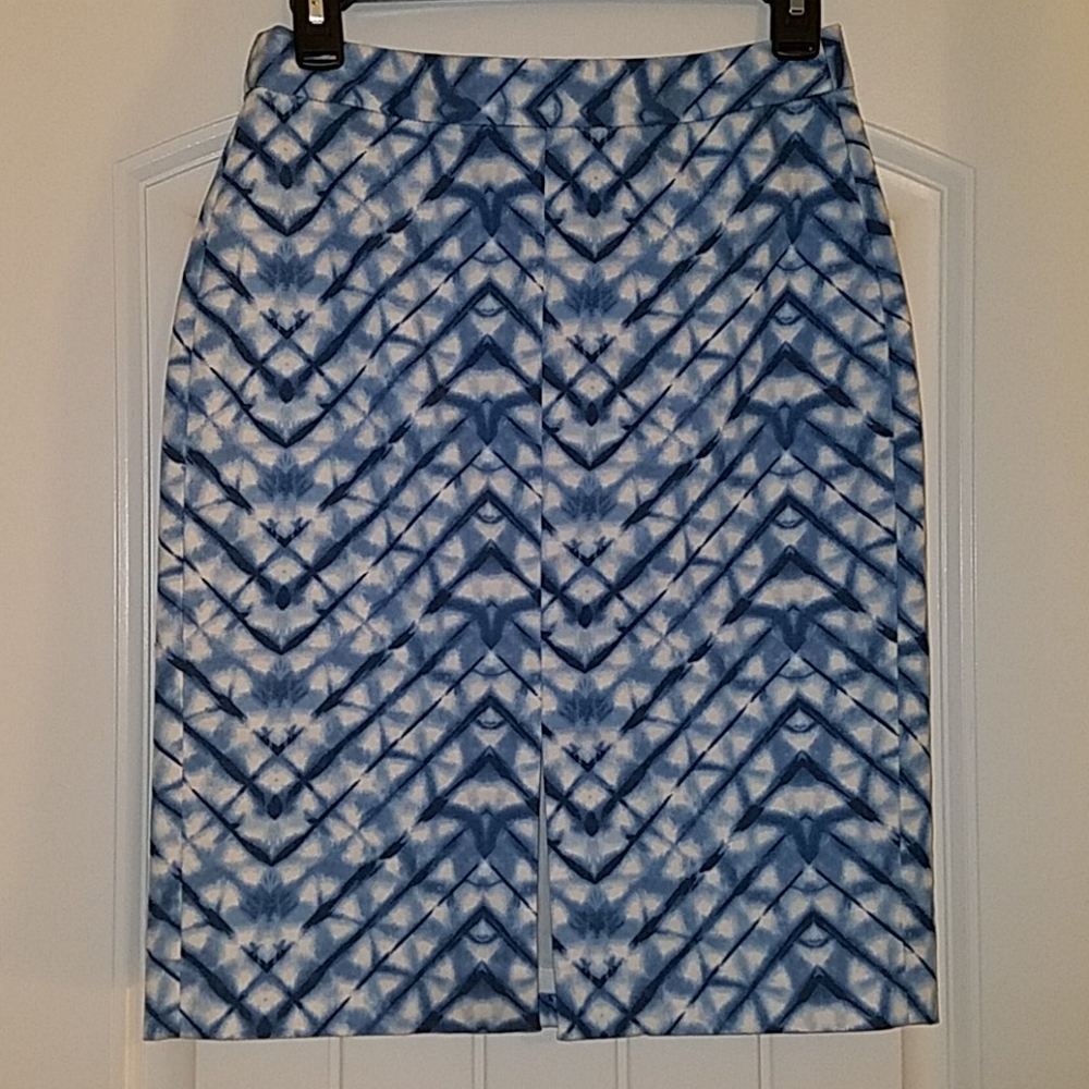 Blue & White Print Pencil Skirt
